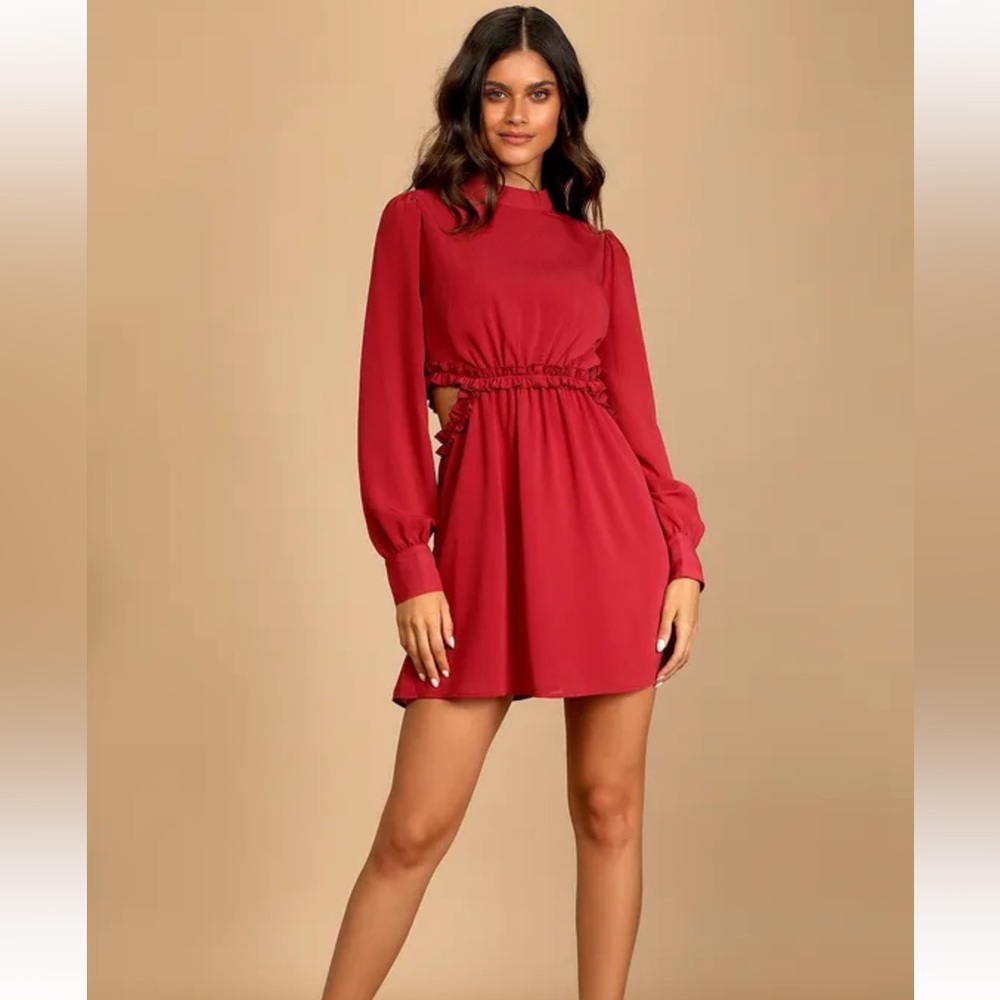 Lulus Autumn Bliss Rusty Rose Long Sleeve Cutout Mini Dress Pink - Size S